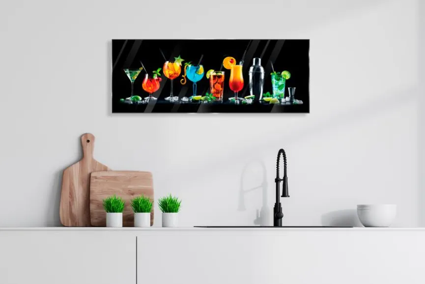 EUROART Glasbild 30 x 80 cm Colourful Cocktails I