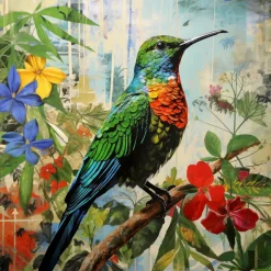 EUROART Glasbild 30 x 30 cm Hummingbird Jungle I