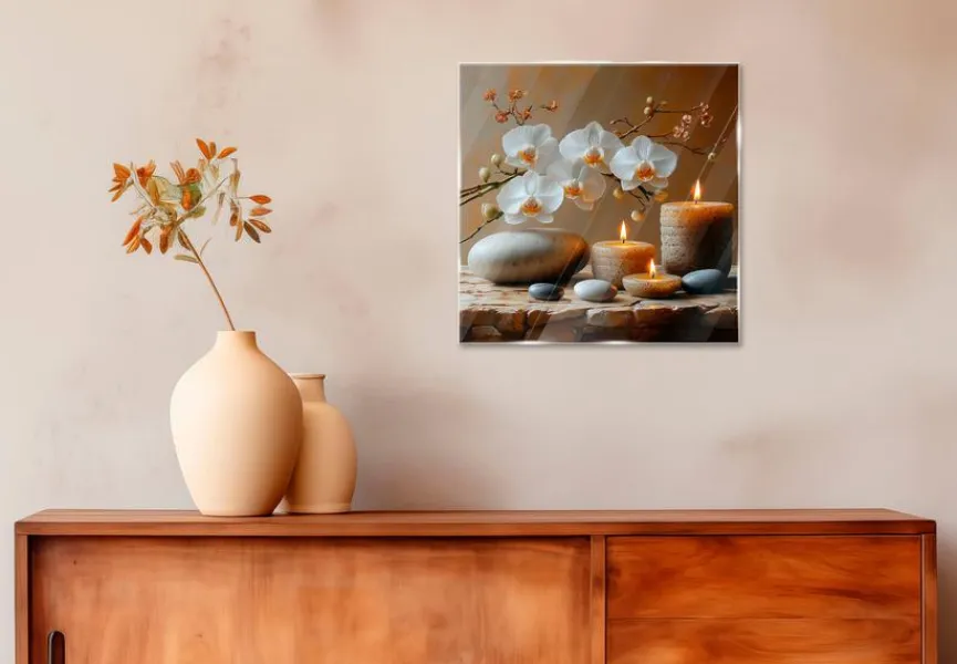 EUROART Bilder Ohne Rahmen|Glasbild 50 x 50 cm Warm Zen V