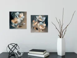 EUROART Glasbild 20 x 40 cm White Flowers On Gray IV