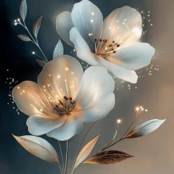 EUROART Glasbild 20 x 40 cm White Flowers On Gray IV