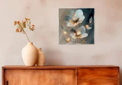 EUROART Glasbild 50 x 50 cm White Flowers On Gray III