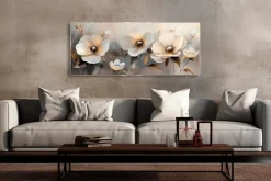 EUROART Glasbild 50 x 125 cm White Flowers On Gray II
