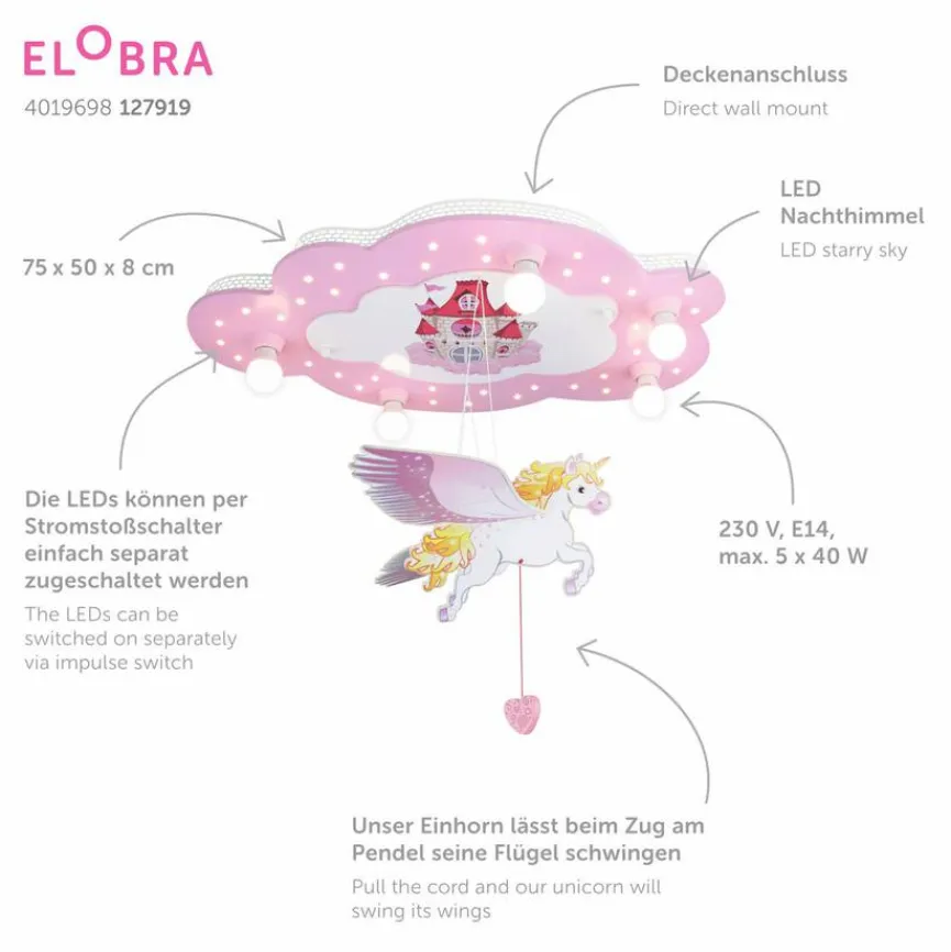 Kinder ELOBRA kids Kinderlampe Schloss mit Einhorn