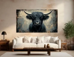 EUROART Bilder Ohne Rahmen|Wandbild 100 x 180 cm Black Bull III