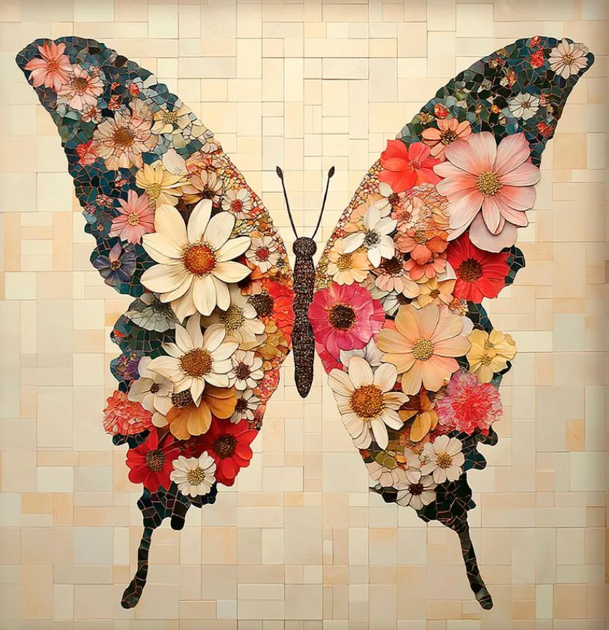 EUROART Bilder Mit Rahmen|Wandbild 30 x 30 cm Floral Butterfly