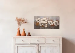 EUROART Bilder Ohne Rahmen|Wandbild 30 x 60 cm White Flowers On Silver II