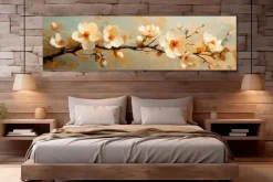 EUROART Bilder Ohne Rahmen|Wandbild 50 x 180 cm White Flowers On Silver VIII