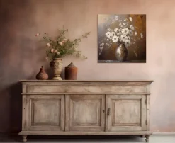 EUROART Wandbild 50 x 50 cm White Flowers On Gold II