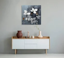 EUROART Bilder Ohne Rahmen|Wandbild 50 x 50 cm White Flowers On Silver VIII